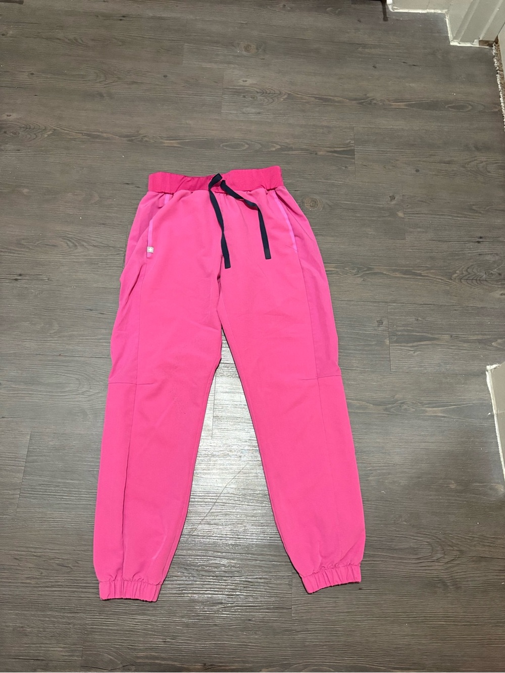 Figs Hot Pink Jogger Pants with Navy Drawstring